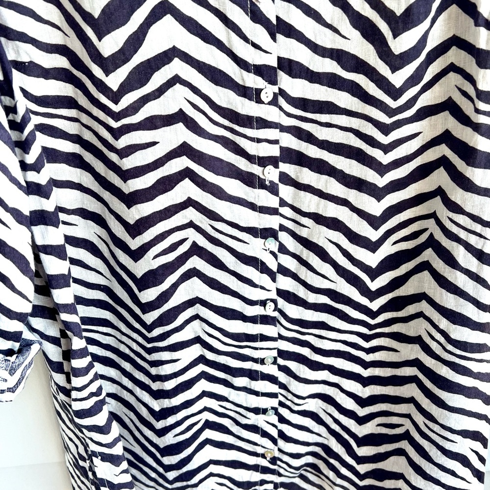 Tahari Zebra Print Linen Button Down 1x Tunic Blo… - image 7